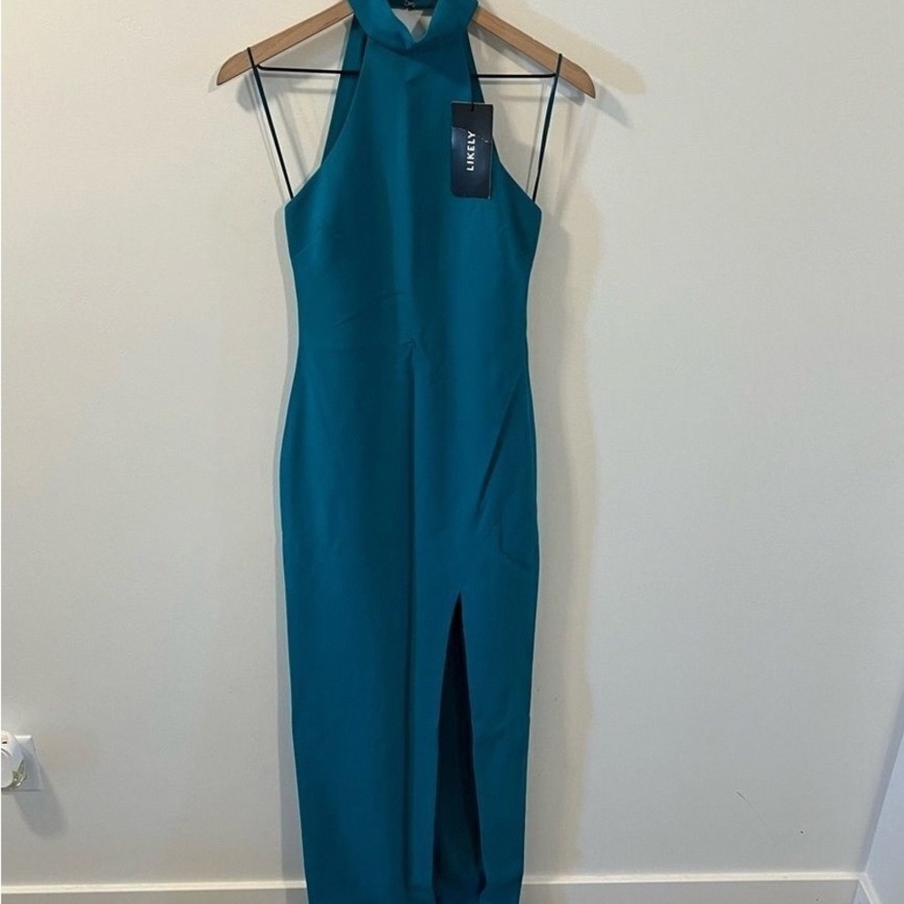 Aje Turquoise Halter Midi Dress